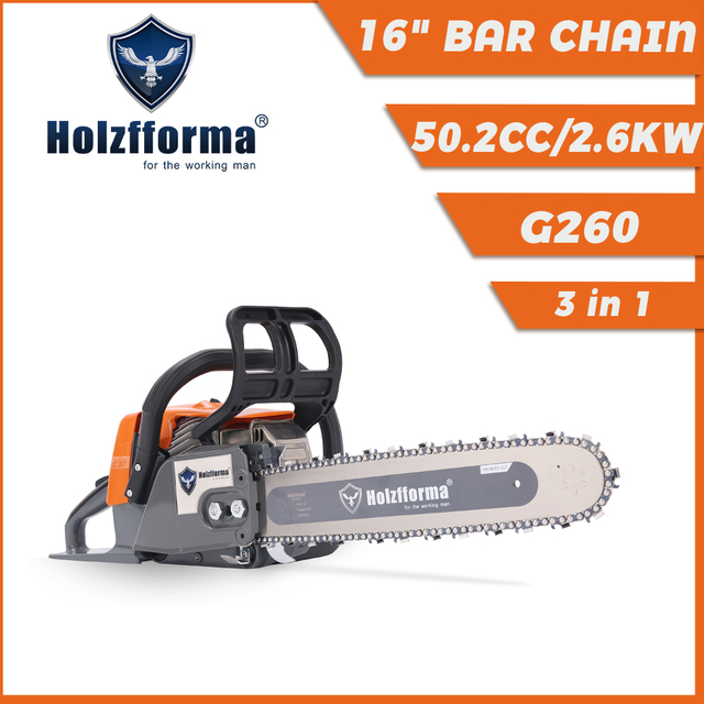 50.2cc Holzfforma® Orange Dark Gray G260 Gasoline Chain Saw Power Head With 16inch Guide Bar and Chain Top Quality By Farmertec All Parts Are For Stihl MS260 026 MS240 024 Chainsaw