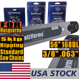 US STOCK -Holzfforma 56Inch 3/8" .063"168 Drive Links Solid Guide Bar Full Chisel Saw Skip Ripping Chain For HUS 365 372 385 390 394 395 480 562 570 575 Chainsaw 2-4 Days Delivery Time For US Customer