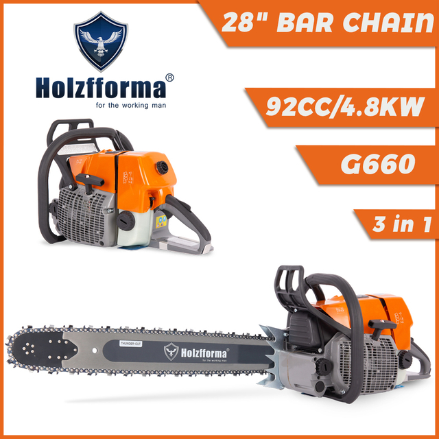 Holzfforma G660 92cc 4.8kw Orange Gray Gasoline Chainsaw With 3/8".063" 28inch 92DL Guide Bar And Chain