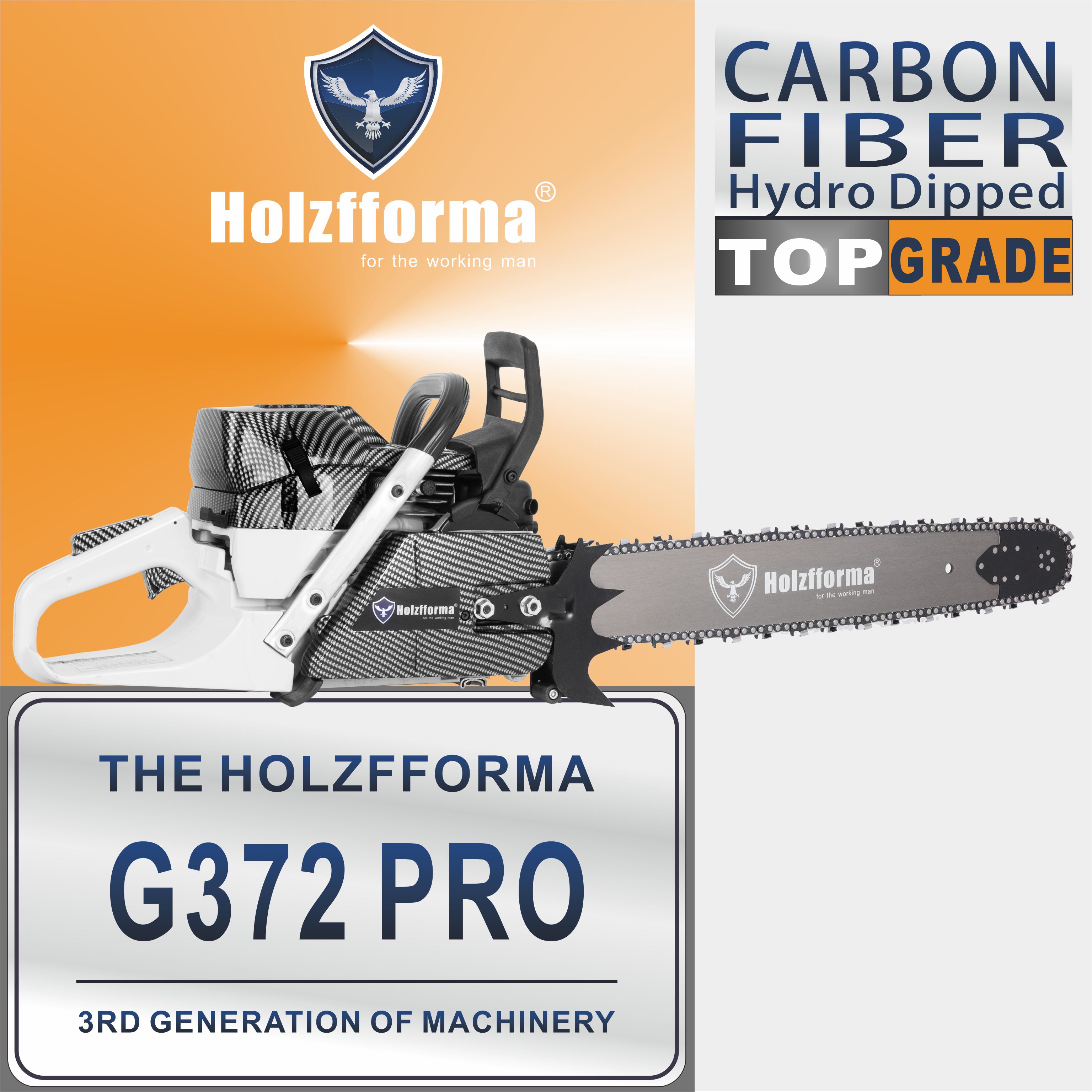 71cc Holzfforma G372 PRO Top Grade Chainsaw With Walbro Carburetor Italy Tech Nikasil Cylinder Meteor Piston Caber Ring NGK Plug Double Bumper Strips