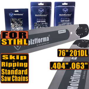 Holzfforma 76Inch .404" .063"(1.6mm) 201 Drive Links Solid Guide Bar & Full Chisel Saw Chain & Skip Chain & Ripping Chain Combo For ST 088 MS880 070 090 084 076 075 051 050 Chainsaw