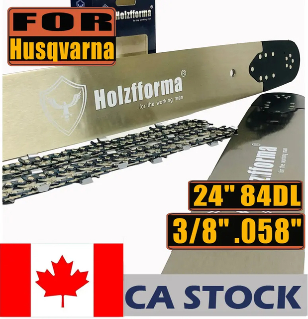 CA STOCK - Holzfforma® 24 Inch Guide Bar &Saw Chain Combo 3/8 .058 84DL For Husqvarna 61 66 266 268 272 281 288 365 372 385 390 394 395 480 562 570 575 2-4 Days Delivery For CA Customer