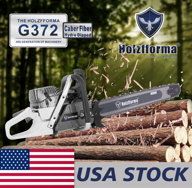 US STOCK - 71cc Holzfforma G372 PRO Top Grade Chainsaw With Walbro Carburetor Italy Tech Nikasil Cylinder Meteor Piston Caber Ring NGK Plug Double Bumper Strips Wrap Around Handle Bar 2-4 Days Delivery Time Fast Shipping For US Customers Only