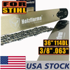 US STOCK - Holzfforma® Pro 36 Inch 3/8 .063 114DL Solid Bar & Full Chisel Chain Combo For ST MS440 MS441 MS460 MS461 MS660 MS661 MS650 066 065 064