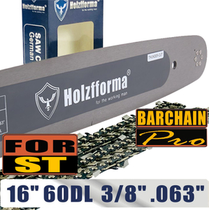 Holzfforma® 16'' Guide Bar &Saw Chain Combo 3/8'' .063'' 60DL For Stihl Chainsaw MS361 MS362 MS380 MS390 MS440 MS441 MS460 MS461 MS660 MS661 MS650