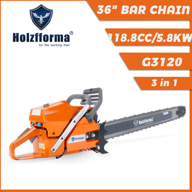 118.8cc Holzfforma G3120 Gasoline Chainsaw Power Head With 36inch Saw Chain and Guide Bar