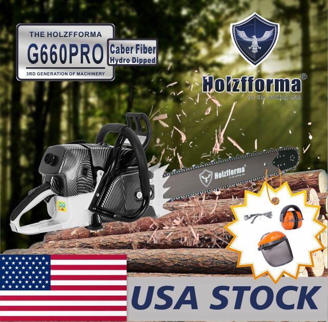 US STOCK - 92cc Holzfforma G660 PRO Top Grade Chainsaw Power Head With Walbro Carburetor Italy Tech Nikasil Cylinder Meteor Piston Caber Ring NGK Plug Tank Protective Guard Wrap Around Handle Bar Larger and Stronger Sprocket Cover 2-4 Days Delivery Time Fast Shipping For US Customers Only