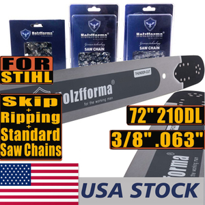 US STOCK -Holzfforma 72Inch 3/8" .063" 210 Drive Links Solid Guide Bar Full Chisel Saw Skip Ripping Chain Combo For ST MS660 MS661 MS650 066 064 Chainsaw 2-4 Days Delivery Time For US Customers Only