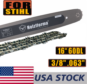 US STOCK - Holzfforma® 16'' Guide Bar &Saw Chain Combo 3/8'' .063'' 60DL For Stihl Chainsaw MS361 MS362 MS380 MS390 MS440 MS441 MS460 MS461 MS660 MS661 MS650 2-4 Days Delivery Time Fast Shipping