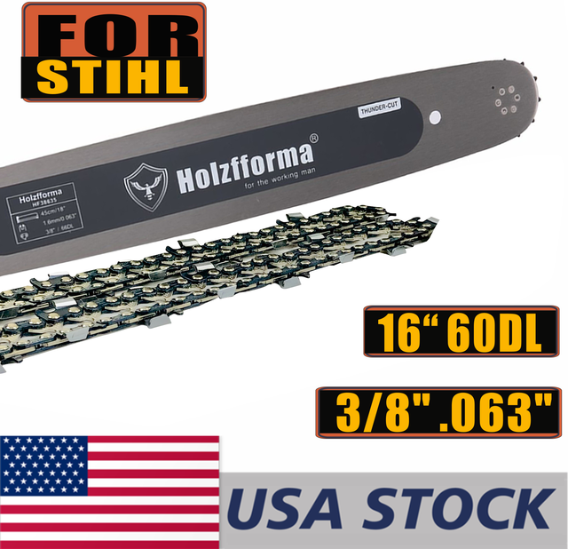 US STOCK - Holzfforma® 16'' Guide Bar &Saw Chain Combo 3/8'' .063'' 60DL For Stihl Chainsaw MS361 MS362 MS380 MS390 MS440 MS441 MS460 MS461 MS660 MS661 MS650 2-4 Days Delivery Time Fast Shipping