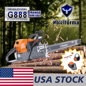 US STOCK - 122cc Holzfforma® G888 Gasoline Chain Saw Power Head With Protective Glasses Hearing Protectors Helmet Without Guide Bar and Chain 2-4 Days Delivery Time F