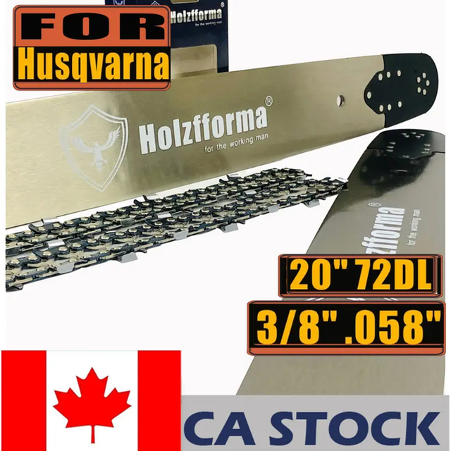CA STOCK - Holzfforma® 20 Inch Guide Bar Chain Combo 3/8 .058 72DL For Husqvarna Chainsaw 61 66 266 268 272 281 288 365 372 385 390 394 395 480 562 570 575 