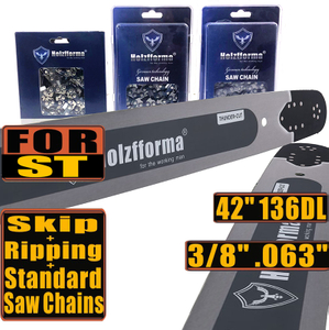 Holzfforma 42inch 3/8” .063” 136DL Guide Bar & Standard Chain & Ripping Chain & Skip Chain Combo For MS440 MS441 MS460 MS660 MS661 MS650 Chainsaw