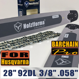 Holzfforma® Pro 28 Inch 3/8 .058 92DL Bar & Full Chisel Chain Combo For Husqvarna 61 66 262 xp 266 268 272 xp 281 288 362 365 372 xp 385 390 394 395 480 562 570 575