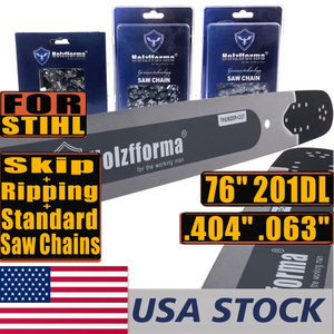 US STOCK -Holzfforma 76Inch .404" .063" 201 Drive Links Solid Guide Bar Full Chisel Saw Chain Skip Chain Ripping Chain For ST 088 MS880 070 090 084 076 075 051 050 Chainsaw 2-4 Days For US Customers