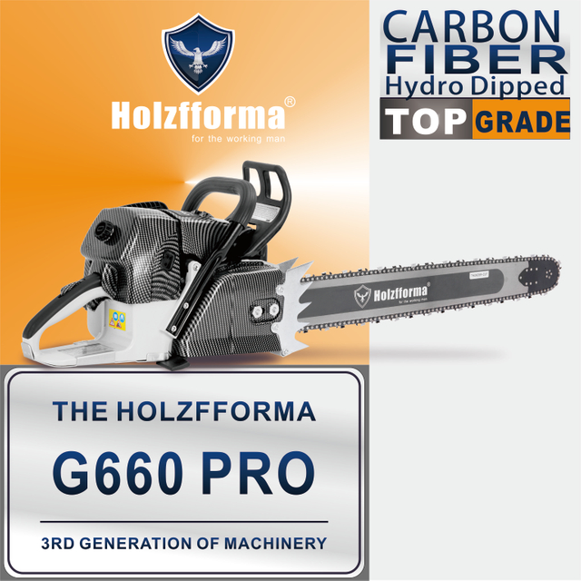 92cc Holzfforma G660 PRO Top Grade Chainsaw Power Head With Walbro Carburetor Italy Tech Nikasil Cylinder Meteor Piston Caber Ring NGK Plug Tank Protective Guard Larger and Stronger Sprocket Cover