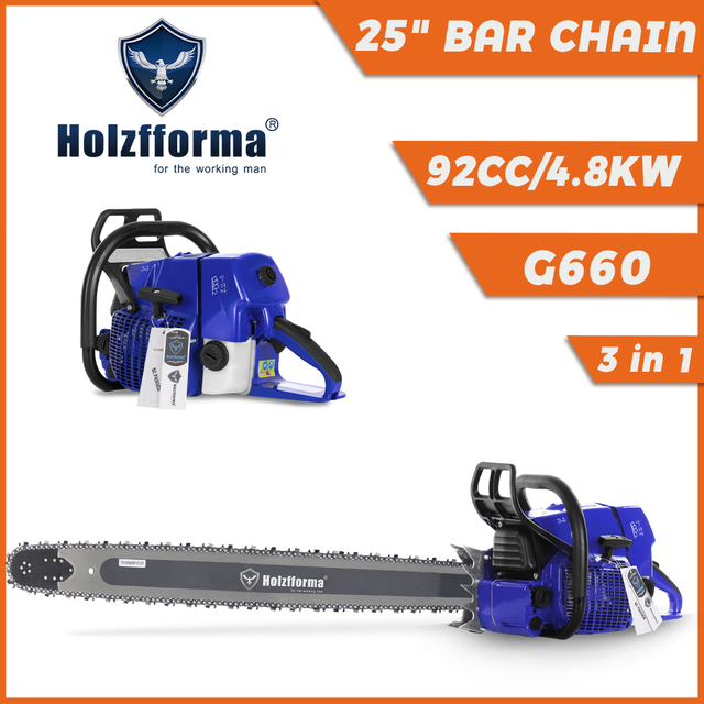 Holzfforma G660 92cc 4.8kw Blue Gasoline Chainsaw With 3/8".063" 25inch 84DL Guide Bar Chain