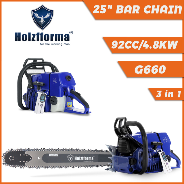Holzfforma G660 92cc 4.8kw Blue Gasoline Chainsaw With 3/8".063" 25inch 84DL Guide Bar And Chain
