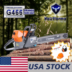 US STOCK - 76.5cc Holzfforma® G466 Gasoline Chain Saw Power Head With Protective Glasses Hearing Protectors Helmet Without Guide Bar & Chain 2-4 Days Delivery Time Fast Shipping For US Customers Only