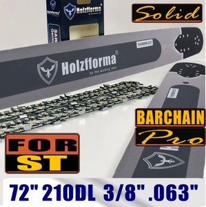 Holzfforma 72Inch 3/8" .063"(1.6mm) 210 Drive Links Solid Guide Bar & Full Chisel Saw Chain Combo For ST MS660 MS661 MS650 066 064 Chainsaw