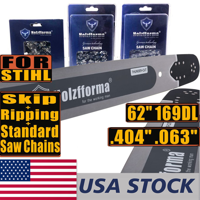 US STOCK -Holzfforma 62Inch .404" .063"169 Drive Links Solid Guide Bar Full Chisel Saw Skip Ripping Chain Combo For ST 088 MS880 070 090 084 076 075 051 050 Chainsaw 2-4 Days For US Customers Only