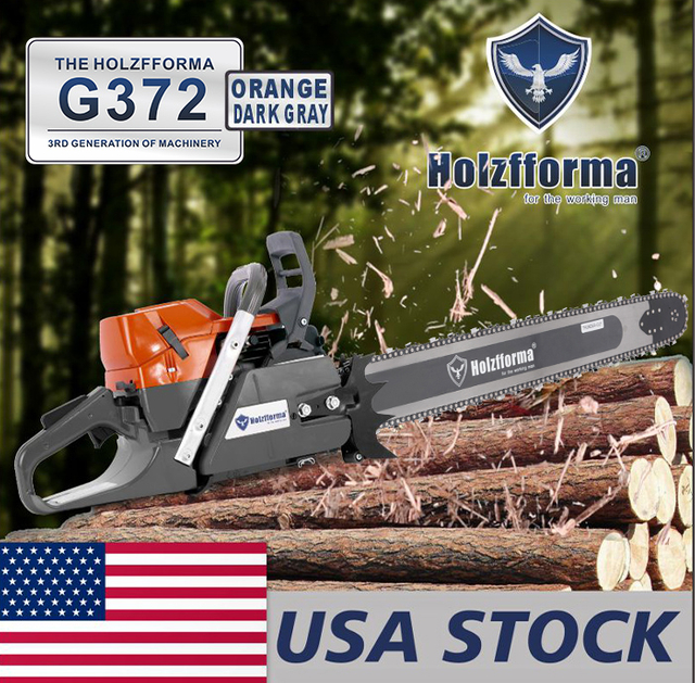 US STOCK - 71cc Holzfforma® Orange Dark Gray G372 Gasoline Chain Saw Power Head 50mm Bore Without Guide Bar and Chain Top Quality By Farmertec All Parts Are For Husqvarna 372XP Chainsaw 2-4 Days Delivery Time Fast Shipping For US Customers Only