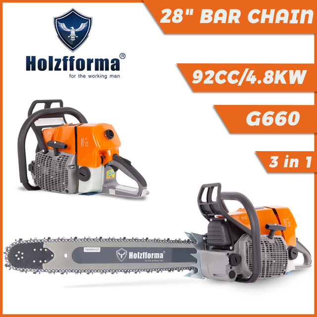 Holzfforma G660 92cc 4.8kw Orange Gray Gasoline Chainsaw With 3/8".063" 28inch 92DL Guide Bar Chain