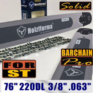 Holzfforma 76Inch 3/8" .063"(1.6mm) 220 Drive Links Solid Guide Bar & Full Chisel Saw Chain Combo For ST MS660 MS661 MS650 066 064 Chainsaw