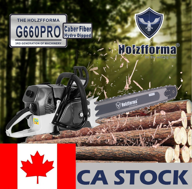 CA STOCK - 92cc Holzfforma G660 PRO Top Grade Chainsaw Power Head With Walbro Carburetor Italy Tech Nikasil Cylinder Meteor Piston Caber Ring NGK Plug Tank Protective Guard Wrap Around Handle Bar Larger and Stronger Sprocket Cover 2-4 Days Delivery Time Fast Shipping For CA Customers Only
