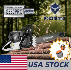 US STOCK - 92cc Holzfforma G660 PRO Top Grade Chainsaw Power Head With Walbro Carburetor Italy Tech Nikasil Cylinder Meteor Piston Caber Ring NGK Plug Tank Protective Guard Wrap Around Handle Bar Larger and Stronger Sprocket Cover 2-4 Days Delivery Time Fast Shipping For US Customers Only