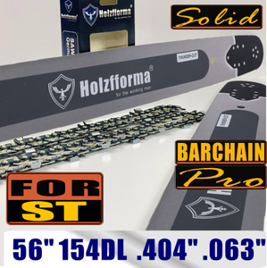 Holzfforma 56Inch .404" .063"(1.6mm) 154 Drive Links Solid Guide Bar & Full Chisel Saw Chain Combo For ST 088 MS880 070 090 084 076 075 051 050 Chainsaw