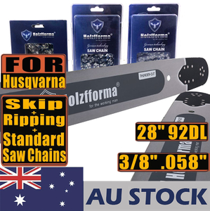 AU STOCK only to AU ADDRESS - Holzfforma® Pro 28inch 3/8 .058 92DL Solid Guide Bar & Standard Chain & Ripping Chain & Skip Chain Combo For Husqvarna 61 66 266 268 272 281 288 365 372 385 390 394 395 480 562 570 575 Chainsaw 2-4 Days Delivery Time Fast Shipping For AU Customers Only