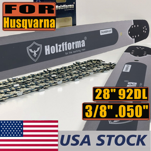 US STOCK - Holzfforma® 28 Inch 3/8 .050 92DL Bar & Full Chisel Chain Combo For Husqvarna 61 66 262 xp 266 268 272 xp 281 288 362 365 372 xp 385 390 394 395 480 562 570 575 2-4 Days Delivery Time Fast Shipping For US Customers Only
