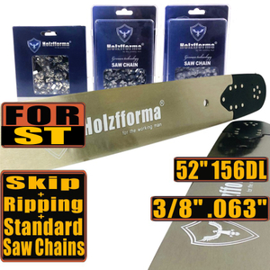 Holzfforma 52inch 3/8” .063” 156DL Guide Bar & Standard Chain & Ripping Chain & Skip Chain Combo For MS440 MS441 MS460 MS660 MS661 MS650 Chainsaw