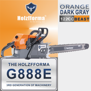 122cc Holzfforma® Orange Dark Gray G888E (Easy Start) Gasoline Chain Saw Power Head Without Guide Bar and Chain Produced By Farmertec All parts are Compatible With MS880 088 Chainsaw