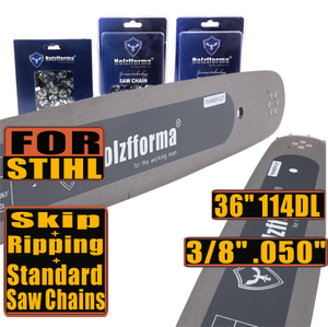 Holzfforma® Pro 36inch 3/8 .050 114DL Solid Guide Bar & Standard Chain & Ripping Chain & Skip Chain Combo For Stihl MS360 MS361 MS362 MS380 MS390 MS440 MS441 MS460 MS461 MS660 MS661 MS650 Chainsaw