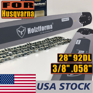 US STOCK - Holzfforma® Pro 28 Inch 3/8 .058 92DL Bar & Full Chisel Chain Combo For Husqvarna 61 66 262 xp 266 268 272 xp 281 288 362 365 372 xp 385 390 394 395 480 562 570 575 2-4 Days Delivery Time Fast Shipping For US Customers Only