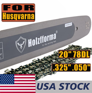 US STOCK - Holzfforma® 20Inch Guide Bar & Saw Chain Combo .325 .050 78DL For Husqvarna Chainsaw 36 41 50 51 55 336 340 345 350 351 353 346xp 435 440 445 450 455 460 Poulan 2-4 Days Delivery Time Fast Shipping For US Customers Only