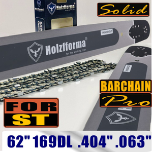 Holzfforma 62Inch .404" .063"(1.6mm) 169 Drive Links Solid Guide Bar & Full Chisel Saw Chain Combo For ST 088 MS880 070 090 084 076 075 051 050 Chainsaw