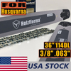 US STOCK - Holzfforma® Pro 36 Inch 3/8 .063 114DL Solid Bar & Full Chisel Chain Combo For Husqvarna 61 66 262 xp 266 268 272 xp 281 288 362 365 372 xp 385 390 394 395 480 562 570 575 3120 XP Chainsaw 2-4 Days Delivery Time Fast Shipping For US Customers Only