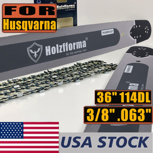 US STOCK - Holzfforma® Pro 36 Inch 3/8 .063 114DL Solid Bar & Full Chisel Chain Combo For Husqvarna 61 66 262 xp 266 268 272 xp 281 288 362 365 372 xp 385 390 394 395 480 562 570 575 3120 XP Chainsaw 2-4 Days Delivery Time Fast Shipping For US Customers Only