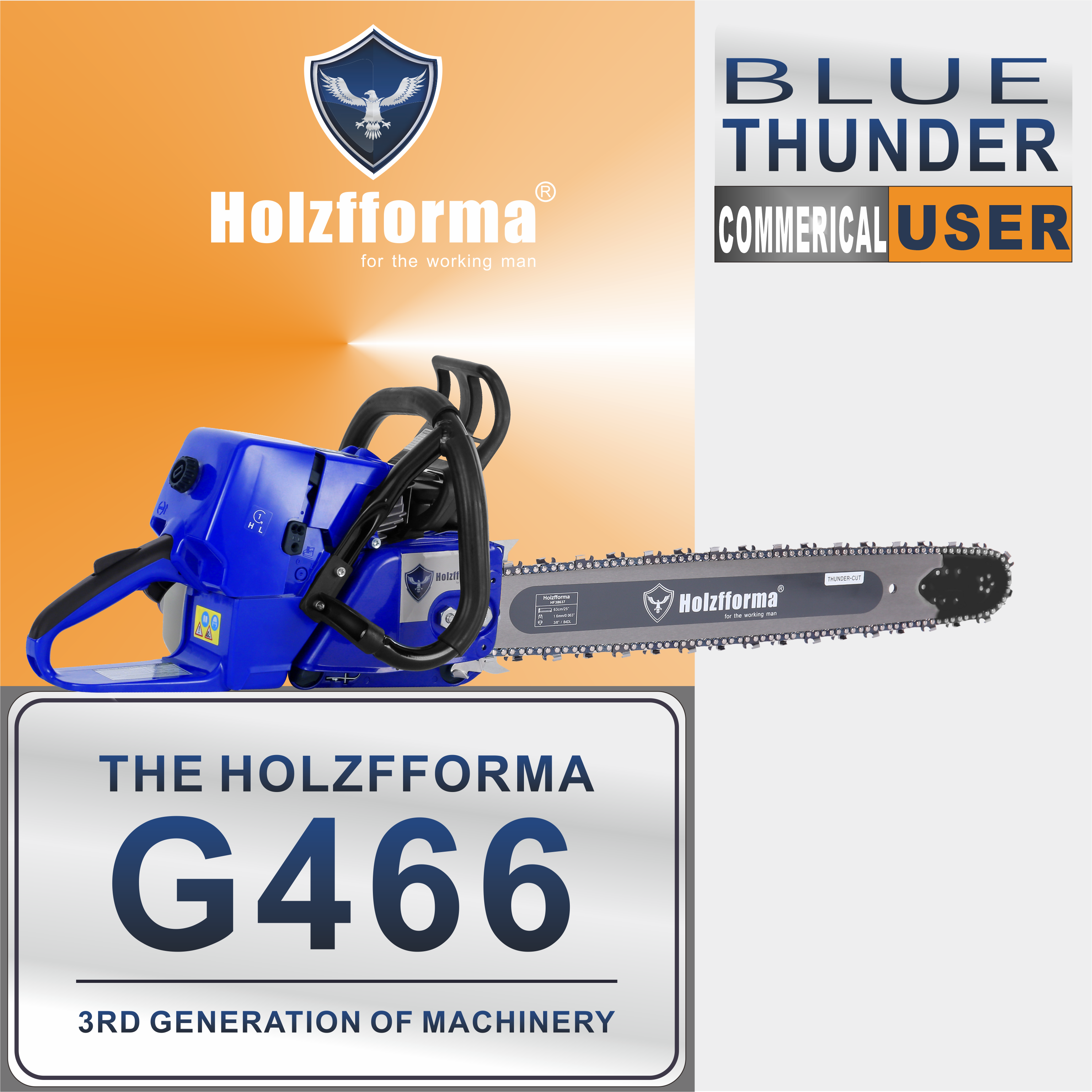 76.5cc Holzfforma® Blue Thunder G466 Gasoline Chain Saw Power Head