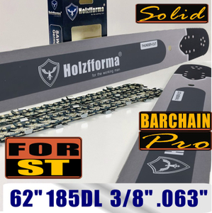 Holzfforma 62Inch 3/8" .063"(1.6mm) 185 Drive Links Solid Guide Bar & Full Chisel Saw Chain Combo For ST MS660 MS661 MS650 066 064 Chainsaw