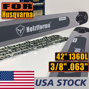 US STOCK - Holzfforma® Pro 42 Inch 3/8 .063 136DL Guide Bar & Saw Chain Combo For Husqvarna 61 66 266 268 272 281 288 365 372 385 390 394 395 480 562 570 575 More Chainsaw 2-4 Days Delivery Time Fast Shipping For US Customers Only